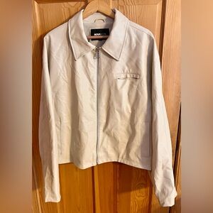 Fashion Nova Novamen XL Cream Vegan Faux Leather Boxy Zip-up Workwear Jacket